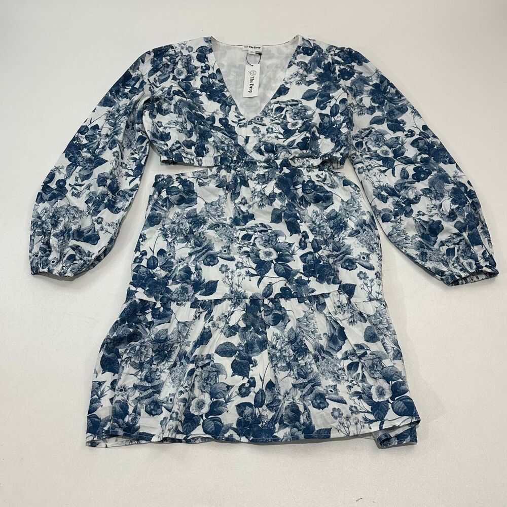 The Drop Women's Floral V-Neck Puff-Sleeve Mini Tiered Dress, Size M